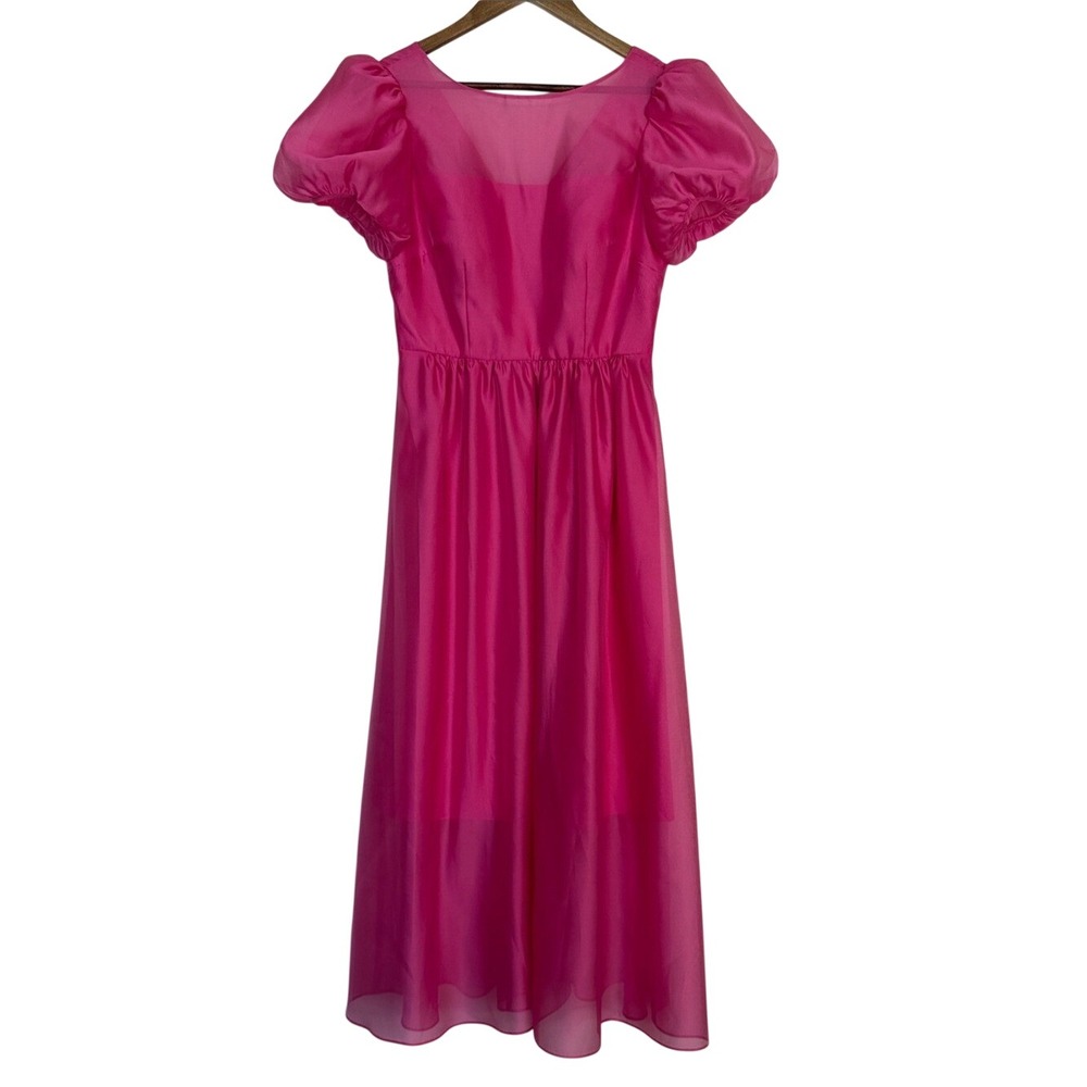 Kay Unger Organza Puff Sleeve Midi Dress Pink Size 6 NWOT